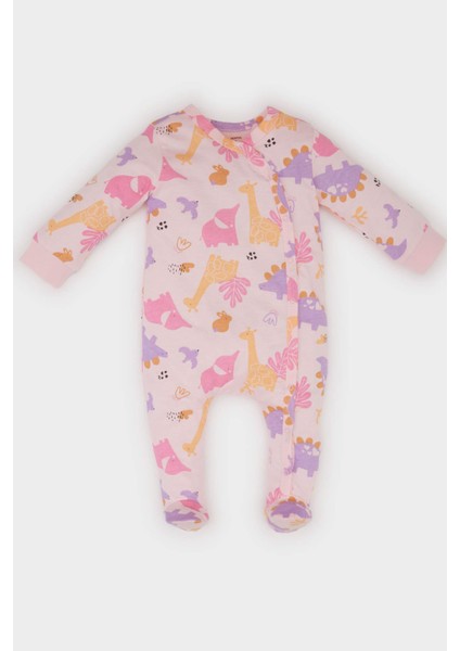 Kız Bebek Yenidoğan Dinozor Desenli Uzun Kollu Penye Tulum E6045A5NS