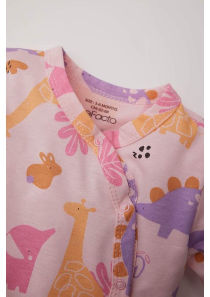 Kız Bebek Yenidoğan Dinozor Desenli Uzun Kollu Penye Tulum E6045A5NS