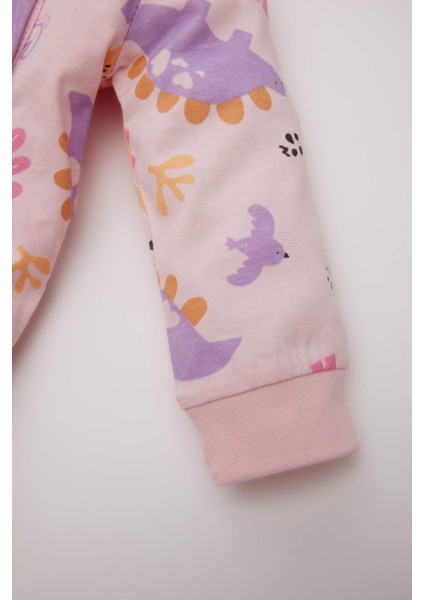 Kız Bebek Yenidoğan Dinozor Desenli Uzun Kollu Penye Tulum E6045A5NS