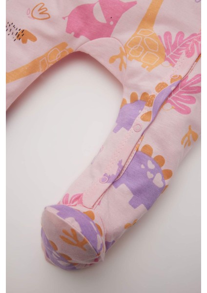 Kız Bebek Yenidoğan Dinozor Desenli Uzun Kollu Penye Tulum E6045A5NS