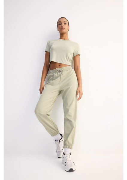 Fit Crop Bisiklet Yaka Basic Düz Sporcu Kısa Kollu Tişört D7295AX25SP