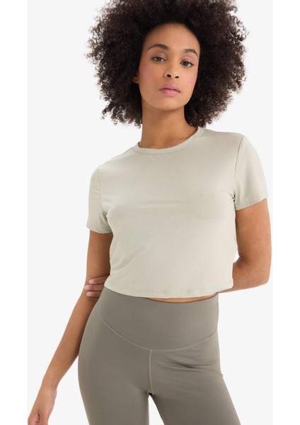 Fit Crop Bisiklet Yaka Basic Düz Sporcu Kısa Kollu Tişört D7295AX25SP