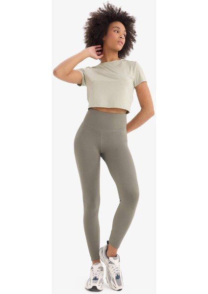 Fit Crop Bisiklet Yaka Basic Düz Sporcu Kısa Kollu Tişört D7295AX25SP