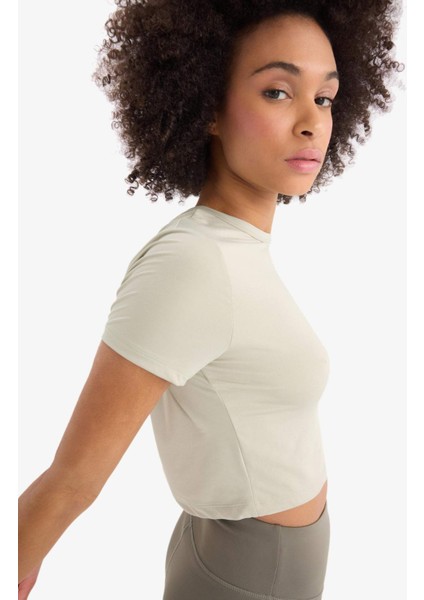 Fit Crop Bisiklet Yaka Basic Düz Sporcu Kısa Kollu Tişört D7295AX25SP