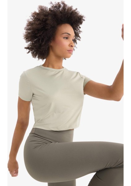 Fit Crop Bisiklet Yaka Basic Düz Sporcu Kısa Kollu Tişört D7295AX25SP