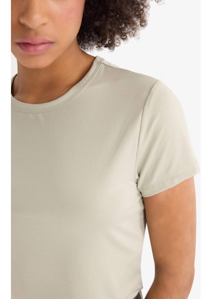 Fit Crop Bisiklet Yaka Basic Düz Sporcu Kısa Kollu Tişört D7295AX25SP