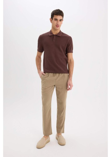 Relax Fit Rahat Kesim Kısa Paça Keten Görünümlü Yazlık Kumaş Pantolon E4790AX25SM