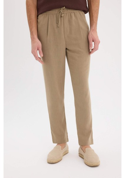 Relax Fit Rahat Kesim Kısa Paça Keten Görünümlü Yazlık Kumaş Pantolon E4790AX25SM