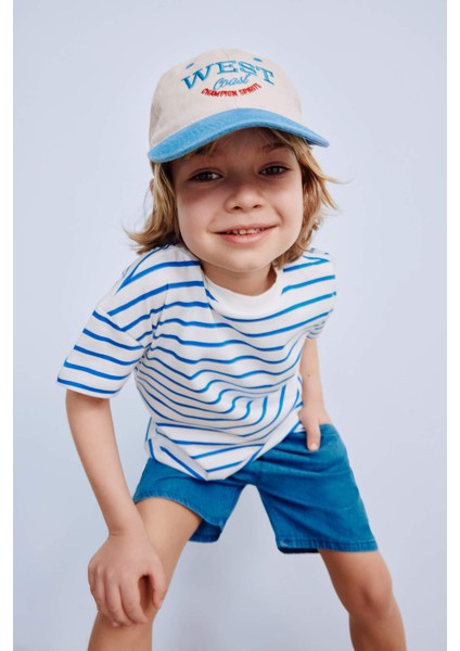 Erkek Bebek Bisiklet Yaka Çizgili Kısa Kollu Tişört E6740A525SM