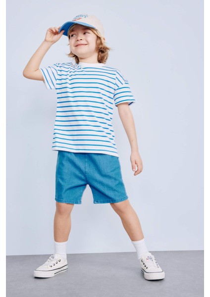 Erkek Bebek Bisiklet Yaka Çizgili Kısa Kollu Tişört E6740A525SM