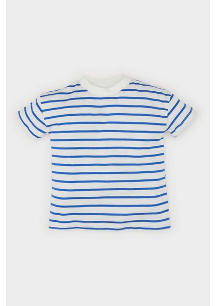 Erkek Bebek Bisiklet Yaka Çizgili Kısa Kollu Tişört E6740A525SM