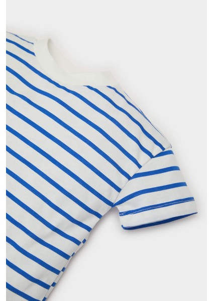 Erkek Bebek Bisiklet Yaka Çizgili Kısa Kollu Tişört E6740A525SM
