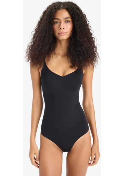 Çıkarılabilir Pedli Siyah Bodysuit Korse-Fall in Love E4743AX25SM