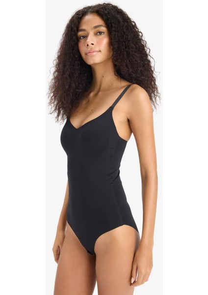 Çıkarılabilir Pedli Siyah Bodysuit Korse-Fall in Love E4743AX25SM