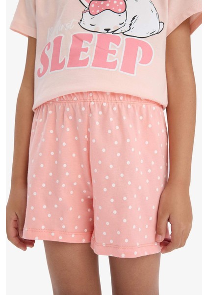 Kız Çocuk Pijama Takımı Baskılı Kısa Kollu Üst Beli Lastikli Şort E6227A825HS