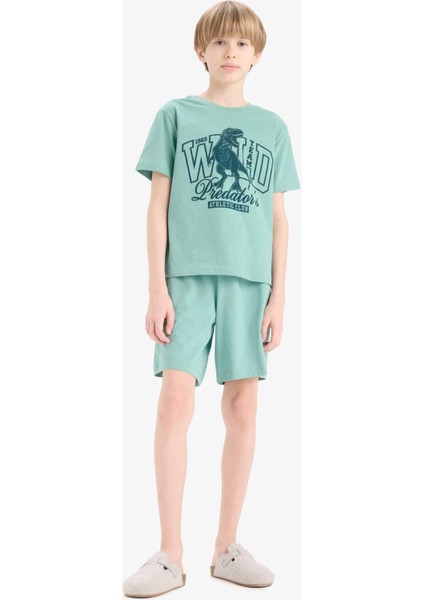 Erkek Çocuk Pijama Takımı Baskılı Kısa Kollu Üst Beli Lastikli Şort E6649A825SM