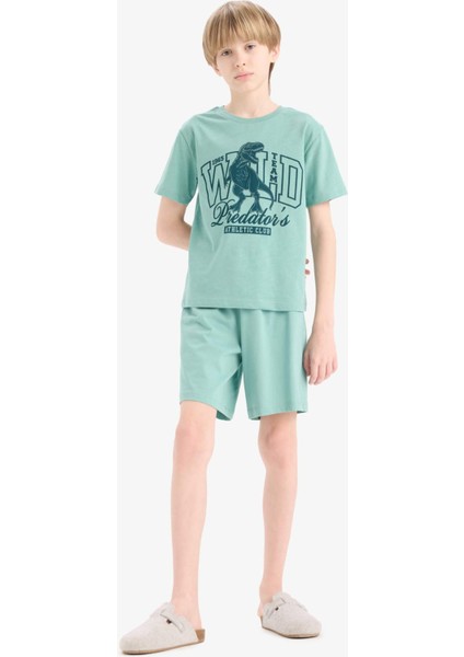 Erkek Çocuk Pijama Takımı Baskılı Kısa Kollu Üst Beli Lastikli Şort E6649A825SM