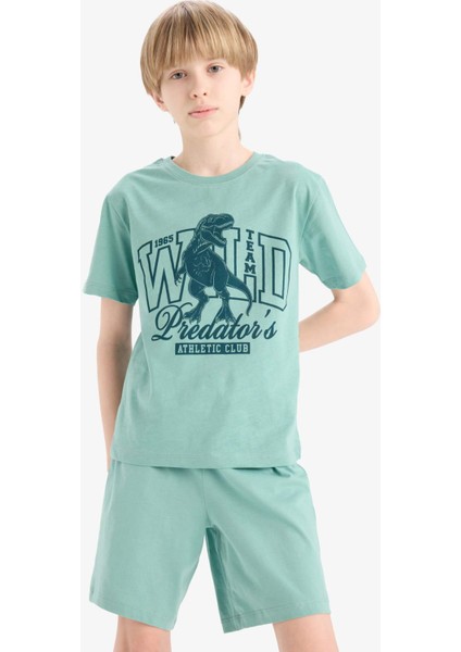 Erkek Çocuk Pijama Takımı Baskılı Kısa Kollu Üst Beli Lastikli Şort E6649A825SM