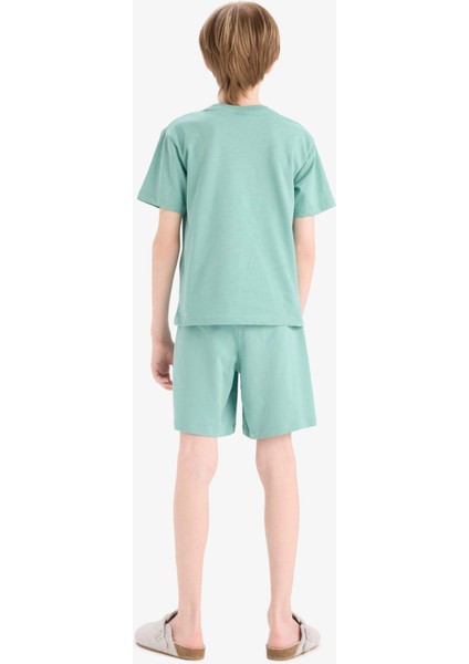 Erkek Çocuk Pijama Takımı Baskılı Kısa Kollu Üst Beli Lastikli Şort E6649A825SM