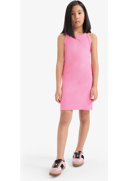 Kız Çocuk Fitted Bisiklet Yaka Fitilli Kaşkorse Kolsuz Yazlık Elbise E5806A825HS