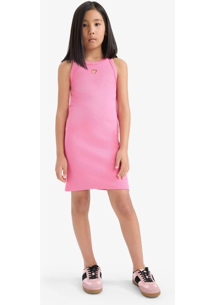 Kız Çocuk Fitted Bisiklet Yaka Fitilli Kaşkorse Kolsuz Yazlık Elbise E5806A825HS