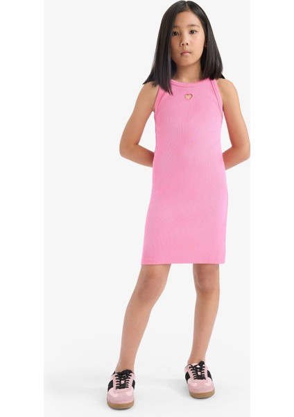 Kız Çocuk Fitted Bisiklet Yaka Fitilli Kaşkorse Kolsuz Yazlık Elbise E5806A825HS