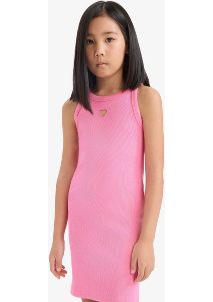 Kız Çocuk Fitted Bisiklet Yaka Fitilli Kaşkorse Kolsuz Yazlık Elbise E5806A825HS