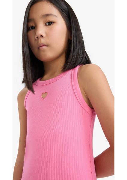 Kız Çocuk Fitted Bisiklet Yaka Fitilli Kaşkorse Kolsuz Yazlık Elbise E5806A825HS