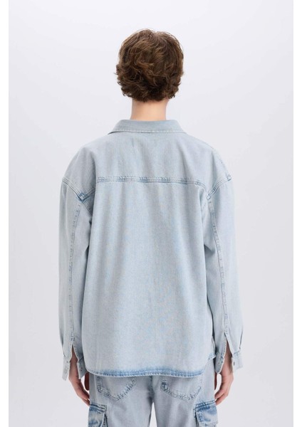 %100 Pamuk Oversize Geniş Kalıp Uzun Kollu Jean Gömlek D8333AX25SP