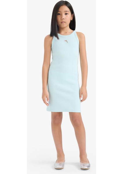 Kız Çocuk Fitted Bisiklet Yaka Fitilli Kaşkorse Kolsuz Yazlık Elbise E5806A825HS