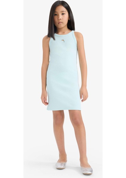 Kız Çocuk Fitted Bisiklet Yaka Fitilli Kaşkorse Kolsuz Yazlık Elbise E5806A825HS