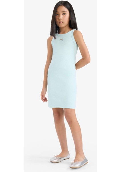 Kız Çocuk Fitted Bisiklet Yaka Fitilli Kaşkorse Kolsuz Yazlık Elbise E5806A825HS