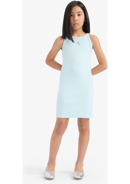 Kız Çocuk Fitted Bisiklet Yaka Fitilli Kaşkorse Kolsuz Yazlık Elbise E5806A825HS