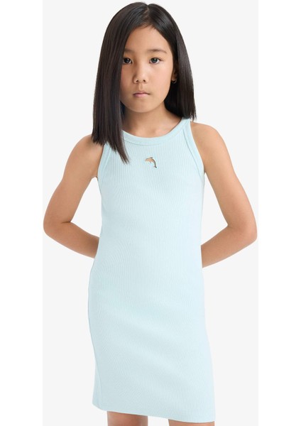 Kız Çocuk Fitted Bisiklet Yaka Fitilli Kaşkorse Kolsuz Yazlık Elbise E5806A825HS