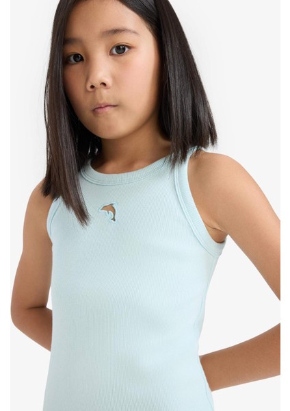 Kız Çocuk Fitted Bisiklet Yaka Fitilli Kaşkorse Kolsuz Yazlık Elbise E5806A825HS