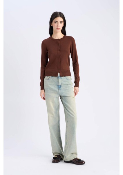 Regular Fit Bisiklet Yaka Basic Düz Düğmeli Triko Hırka D6282AX25SP