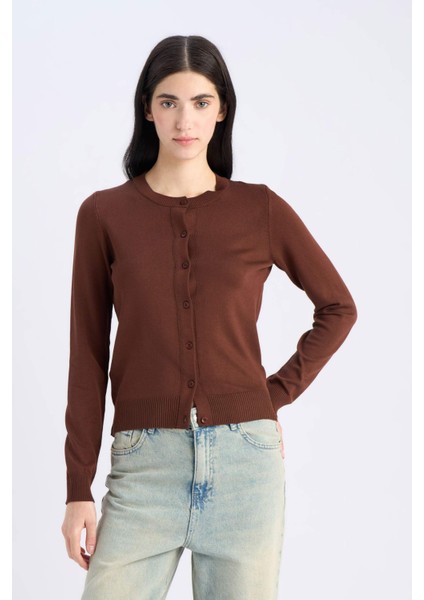 Regular Fit Bisiklet Yaka Basic Düz Düğmeli Triko Hırka D6282AX25SP