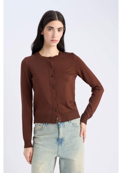 Regular Fit Bisiklet Yaka Basic Düz Düğmeli Triko Hırka D6282AX25SP