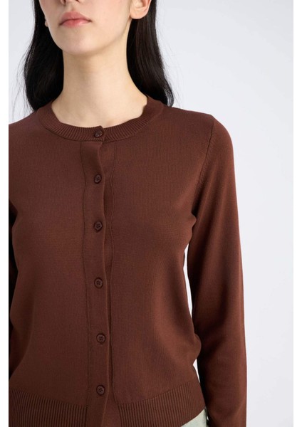 Regular Fit Bisiklet Yaka Basic Düz Düğmeli Triko Hırka D6282AX25SP