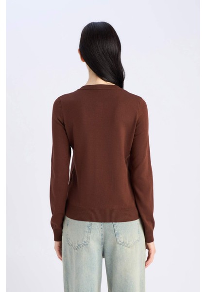 Regular Fit Bisiklet Yaka Basic Düz Düğmeli Triko Hırka D6282AX25SP