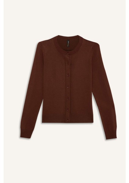 Regular Fit Bisiklet Yaka Basic Düz Düğmeli Triko Hırka D6282AX25SP