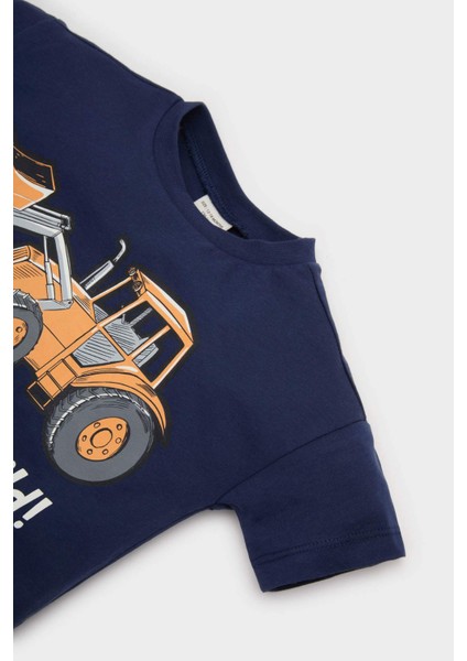 Erkek Bebek 2'li Takım Araç Baskılı Kısa Kollu Tişört Beli Lastikli Şort E6775A525SM