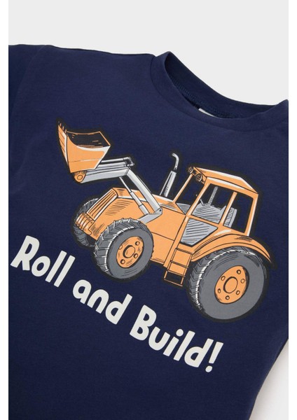 Erkek Bebek 2'li Takım Araç Baskılı Kısa Kollu Tişört Beli Lastikli Şort E6775A525SM