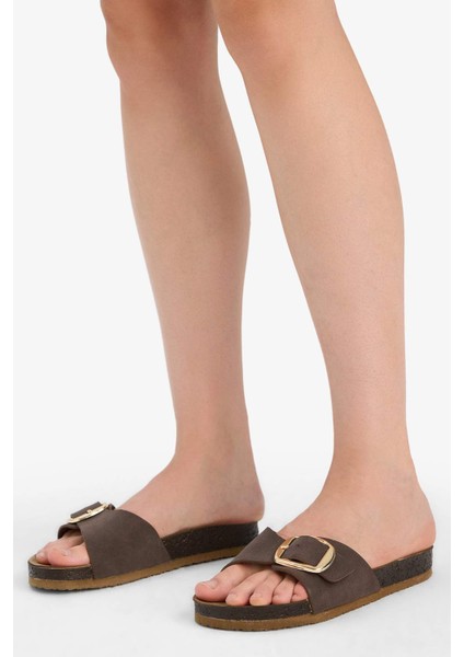 Kadın Düz Taban Tek Bantlı Suni Deri Terlik