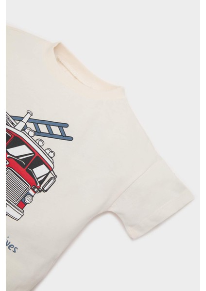 Erkek Bebek 2'li Takım Araç Baskılı Kısa Kollu Tişört Beli Lastikli Şort