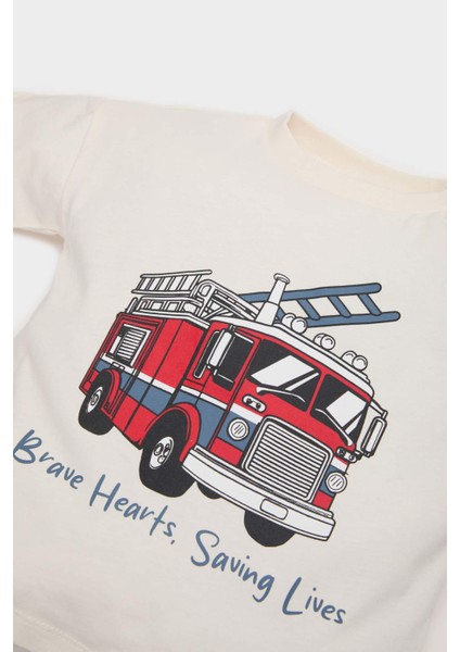 Erkek Bebek 2'li Takım Araç Baskılı Kısa Kollu Tişört Beli Lastikli Şort