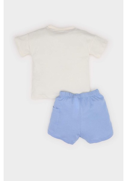 Erkek Bebek 2'li Takım Araç Baskılı Kısa Kollu Tişört Beli Lastikli Şort