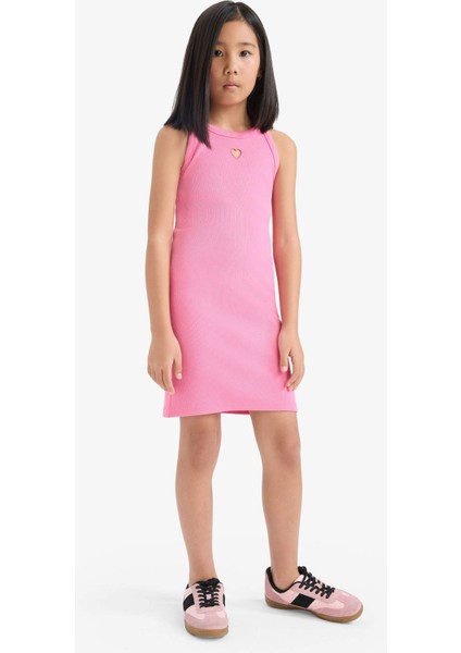 Kız Çocuk Fitted Bisiklet Yaka Fitilli Kaşkorse Kolsuz Yazlık Elbise E5806A825HS