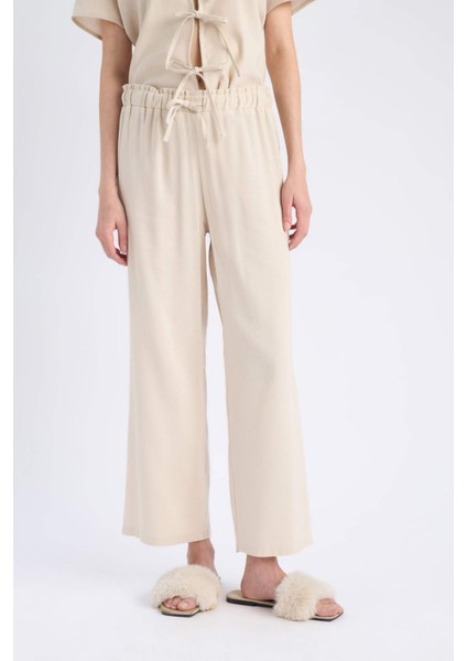 Pijama Takımı Keten Kısa Kollu Üst Beli Lastikli Alt-Fall in Love E3571AX25SP