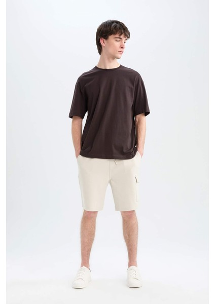 %100 Pamuk Oversize Geniş Kalıp Bisiklet Yaka Basic Düz Kısa Kollu Tişört